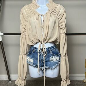 Beige Blouse Top